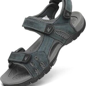 FLARUT Men's Athletic Sandals Sport Outdoor Hiking Sandals Open Toe Leather Walk